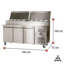 Mesa Ensaladera Refrigerada 180 cm 3 Puertas 10 Cubetas GN 1/3 Romux