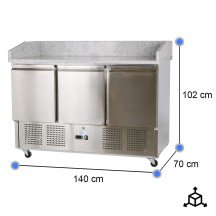 Mesa Pizzera Refrigerada 140 cm CLEITON | 3 Puertas Granito