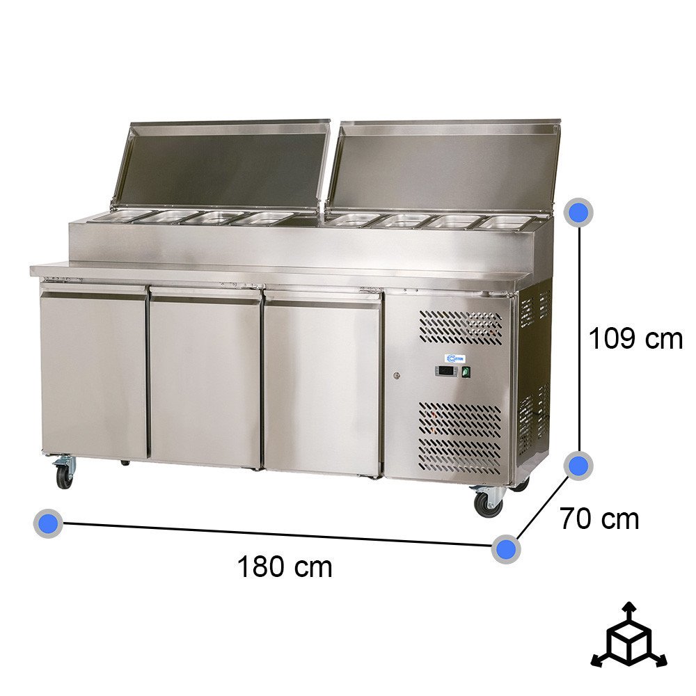 Mesa Ensaladera Refrigerada 180 cm 3 Puertas 10 Cubetas GN 1/3 Cleiton