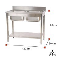 Fregadero 2 Senos 1200x600mm Romux | Equipamiento Industrial