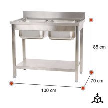 Fregadero 2 Senos 1000x700 mm Romux | Lavado Industrial