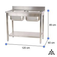 Fregadero 2 Senos 1200x600mm Cleiton | Equipamiento Industrial