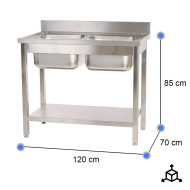 Fregadero 2 Senos 1200x700mm Desmontable | Equipamiento Hostelería