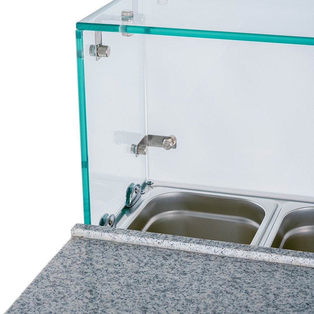 Mesa preparación fría 90 cm 2 puertas encimera mármol cúpula cristal CLEITON
