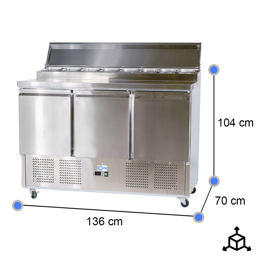 Mesa de Preparación Fría 136 cm 3 puertas CLEITON | Refrigerada