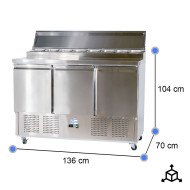 Mesa de Preparación Fría 136 cm 3 puertas CLEITON | Refrigerada