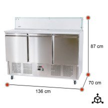 Mesa preparación fría 136 cm 3 puertas con cúpula cristal ROMUX
