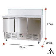 Mesa preparación fría 136 cm 3 puertas con cúpula cristal ROMUX