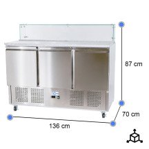 Mesa preparación fría 136 cm 3 puertas con cúpula cristal CLEITON