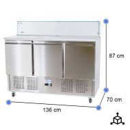 Mesa preparación fría 136 cm 3 puertas con cúpula cristal CLEITON
