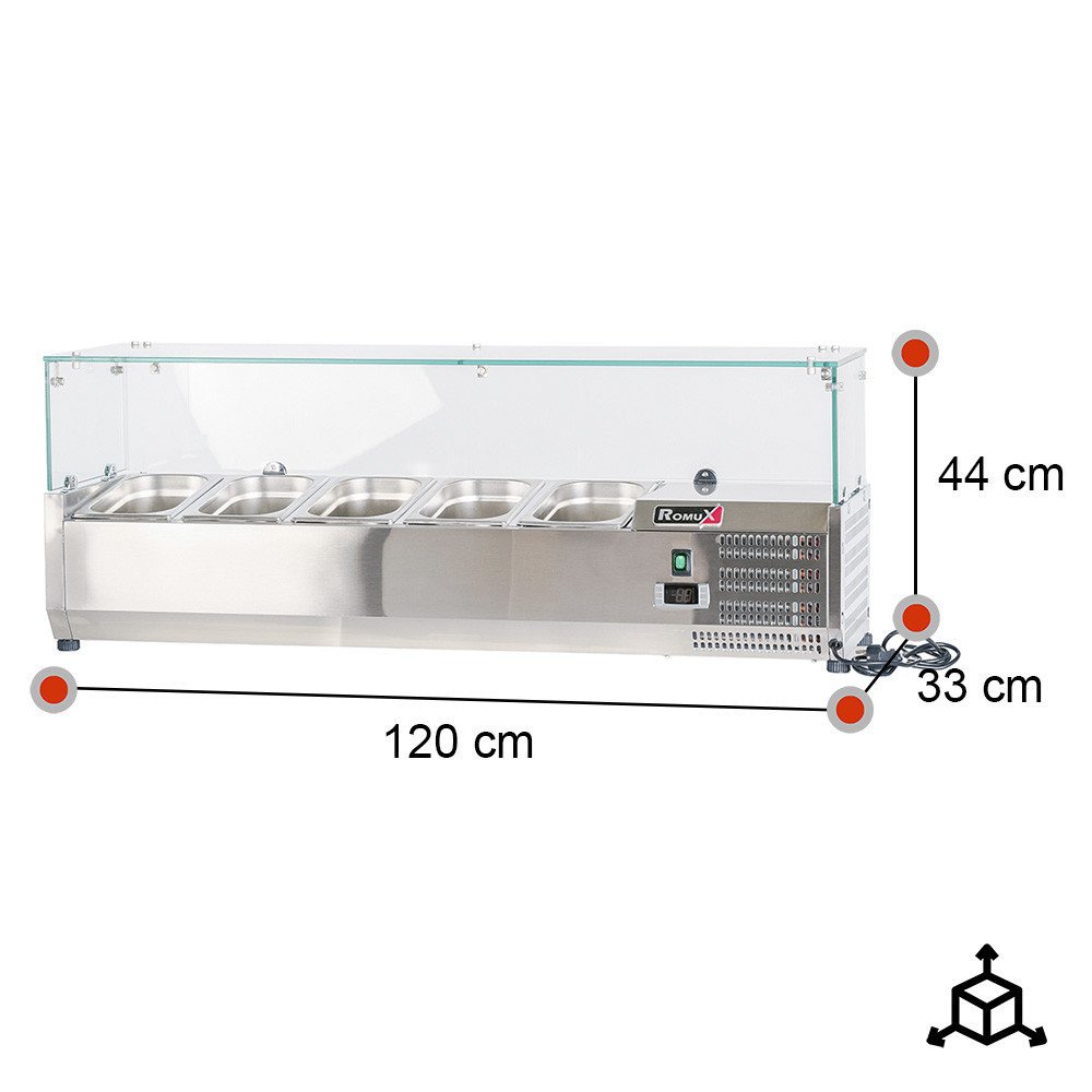 Vitrina refrigerada 120 cm 5 cubetas GN 1/4 ROMUX