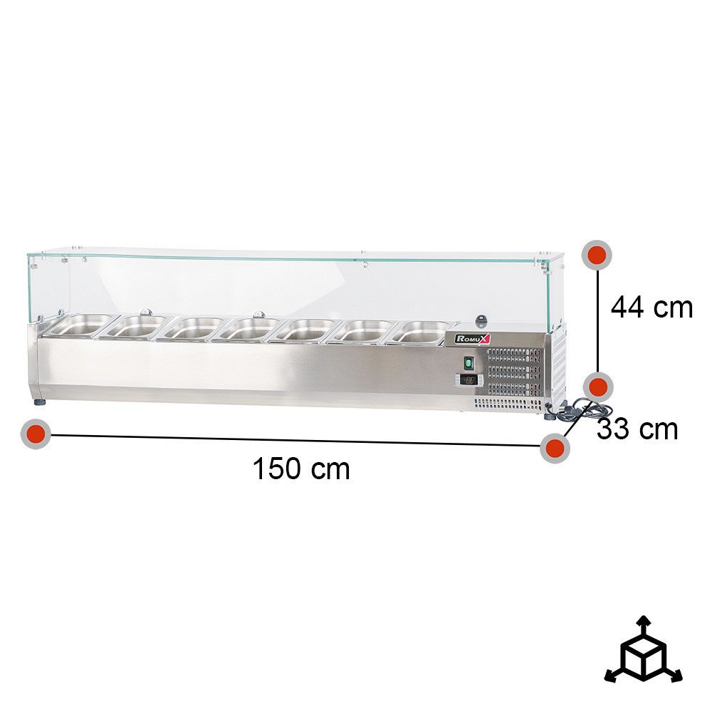 Vitrina refrigerada ROMUX 150x33 cm - 7 cubetas GN 1/4