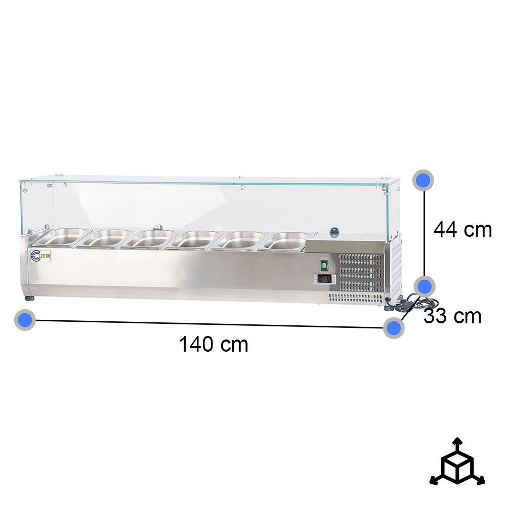 Vitrina refrigerada CLEITON 140x33 cm - 6 cubetas GN 1/4
