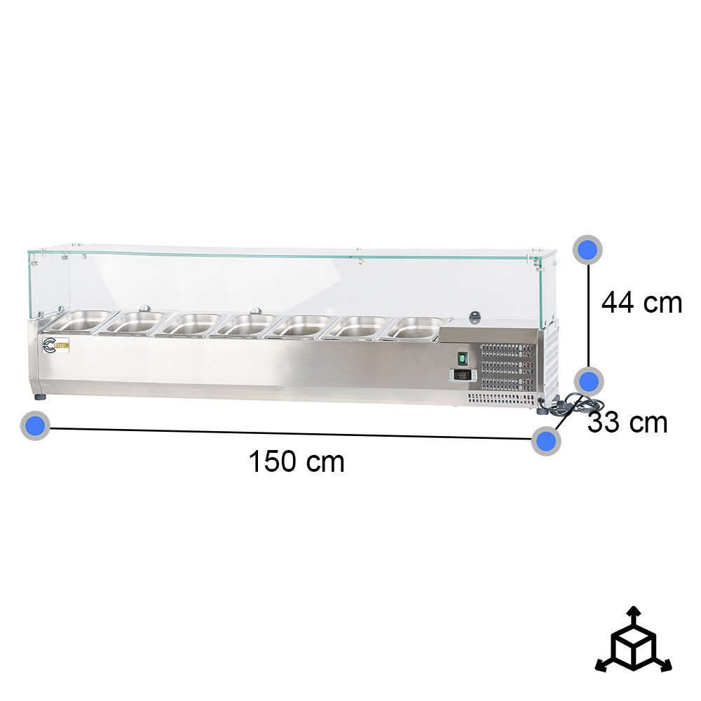 Vitrina refrigerada CLEITON 150x33 cm - 7 cubetas GN 1/4