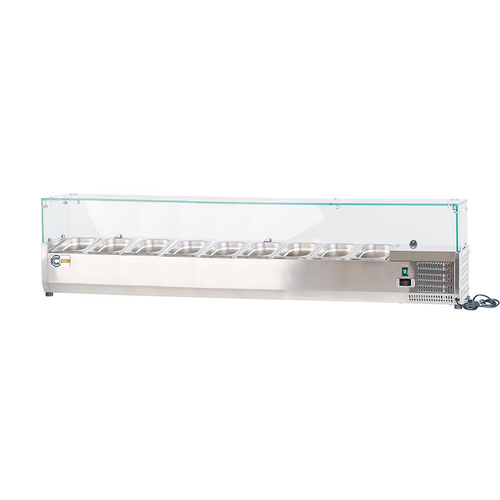 Vitrina refrigerada Cleiton 180x33 cm - 9 cubetas GN 1/4