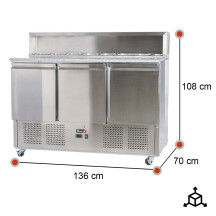 Mesa de Preparación Fría 136cm 3 Puertas GN 1/6 | Gastroten