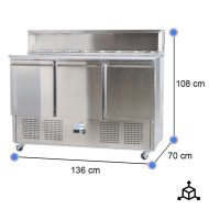 Mesa Preparación Fría 136 cm CLEITON Mármol | 3 Puertas GN 1/6