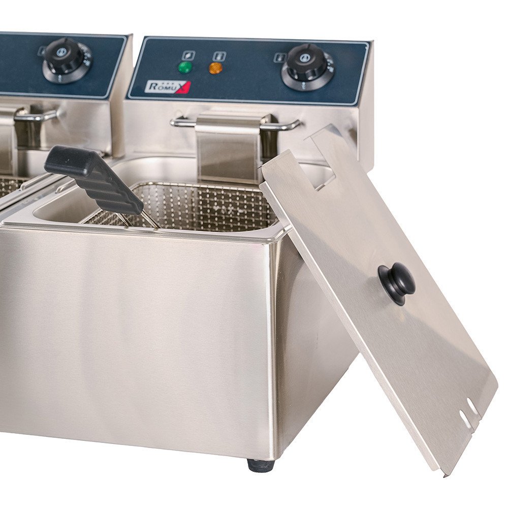 Freidora Eléctrica Doble 8+8L Sobremesa Romux | Equipamiento Industrial