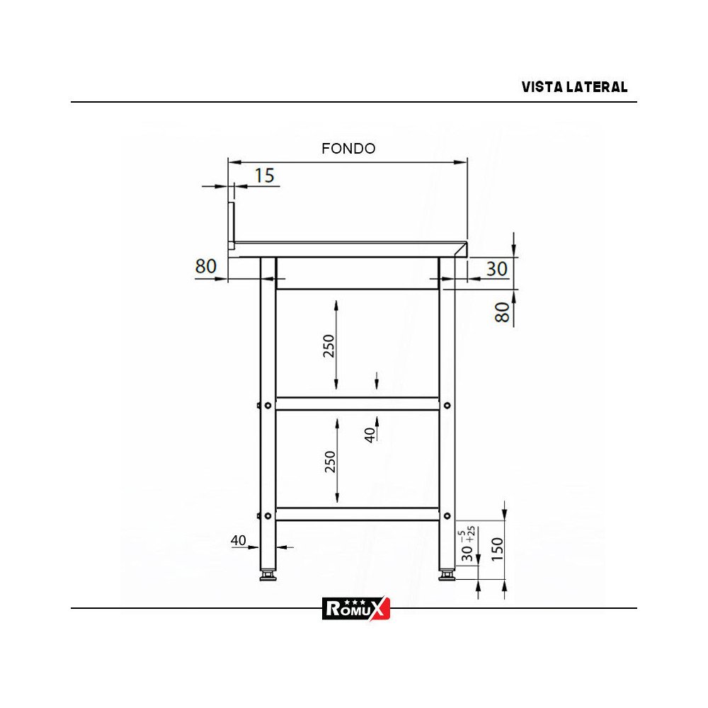 Mesa Mural Desmontable 1800x800x850 mm Romux | Equipamiento Industrial