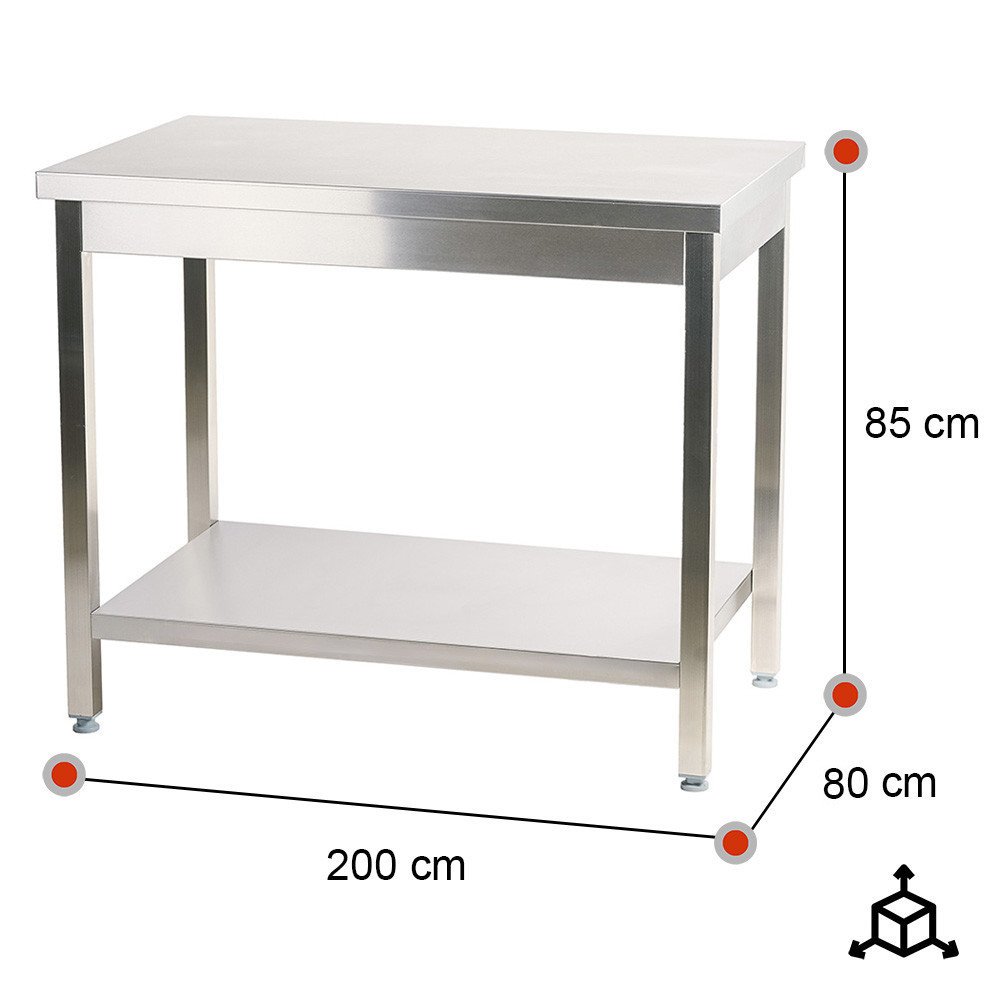 Mesa de Trabajo Acero Inoxidable para Hostelria 2000x800 mm | ROMUX Profesional