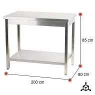 Mesa de Trabajo Acero Inoxidable para Hostelria 2000x800 mm | ROMUX Profesional