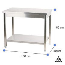 Mesa de Trabajo Acero Inoxidable para Hostelria 1600x800 mm | CLEITON Profesional