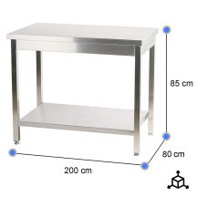 Mesa de Trabajo Acero Inoxidable para Hostelria 2000x800 mm | CLEITON Profesional