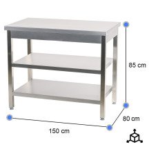 Mesa de Trabajo Acero Inoxidable para Hostelria 1500x800 mm | CLEITON Profesional