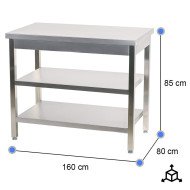 Mesa de Trabajo Acero Inoxidable para Hostelria 1600x800 mm | CLEITON Profesional