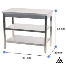 Mesa de Trabajo Acero Inoxidable para Hostelria 2000x800 mm | CLEITON Profesional