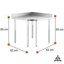 Mesa de Trabajo Acero Inoxidable Mural corner sin Estante para Hostelria 600x600 mm | ROMUX Profesional