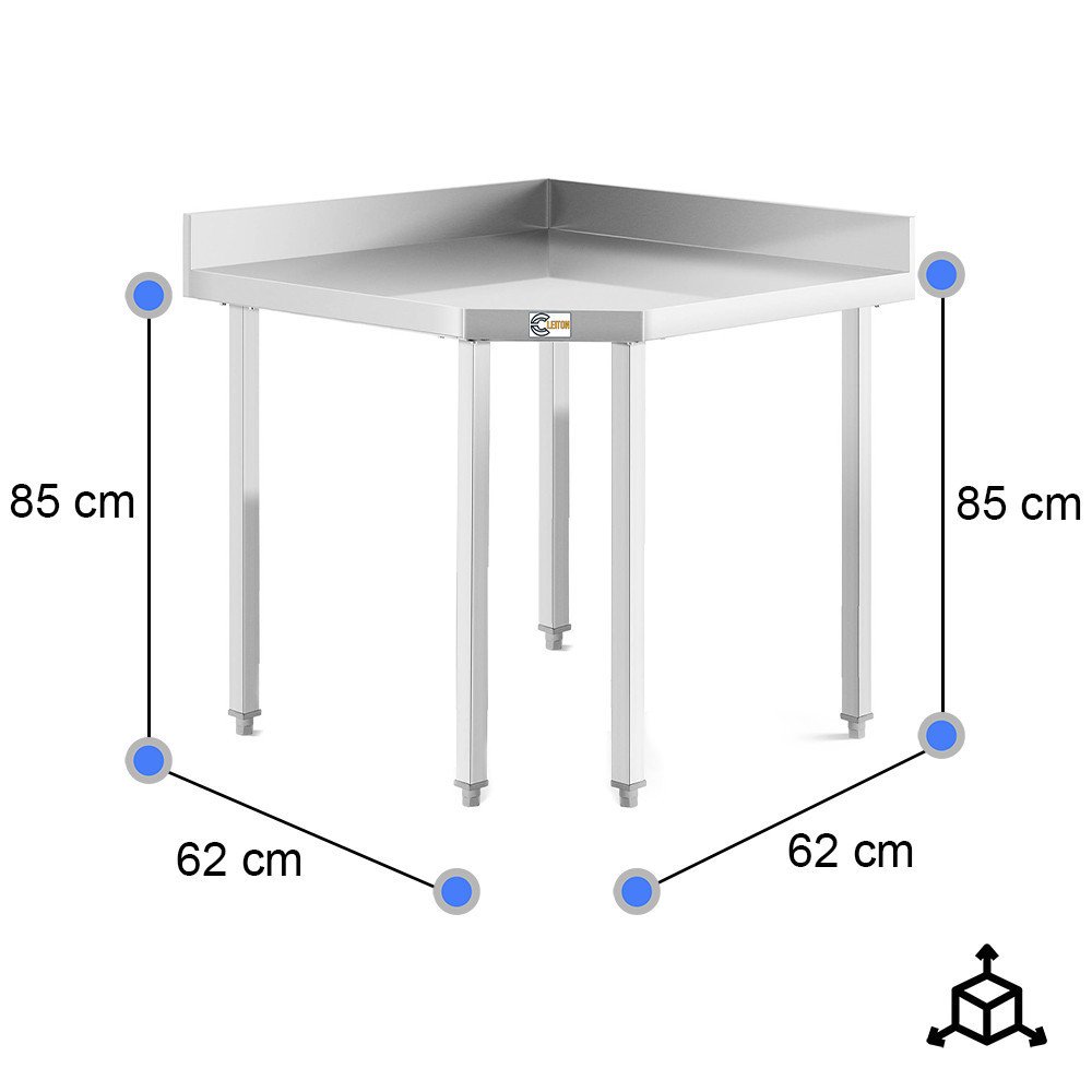 Mesa de Trabajo Acero Inoxidable Mural corner sin Estante para Hostelria 600x600 mm | CLEITON Profesional