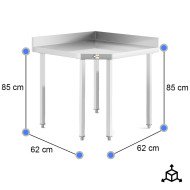 Mesa de Trabajo Acero Inoxidable Mural corner sin Estante para Hostelria 600x600 mm | CLEITON Profesional