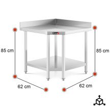 Mesa de Trabajo Acero Inoxidable Mural corner con 1 Estante para Hostelria 600x600 mm | ROMUX Profesional