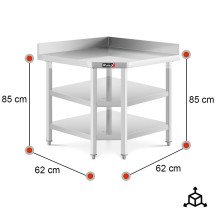 Mesa de Trabajo Acero Inoxidable Mural corner con 2 Estantes para Hostelria 600x600 mm | ROMUX Profesional