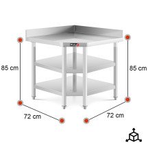 Mesa de Trabajo Acero Inoxidable Mural corner con 2 Estantes para Hostelria 600x600 mm | ROMUX Profesional