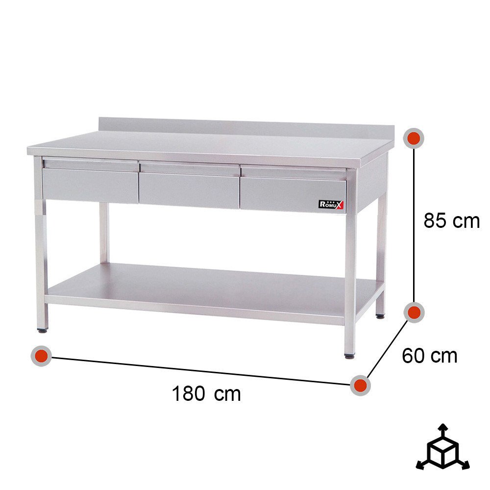 Mesa Mural 1800x600 mm con Cajones Romux | Equipamiento Industrial