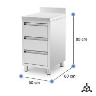 Cajonera Mural 3 Cajones 500x600x850 mm | Gastroten