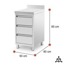 Cajonera Mural 3 Cajones 500x800x850 mm | Equipamiento Industrial