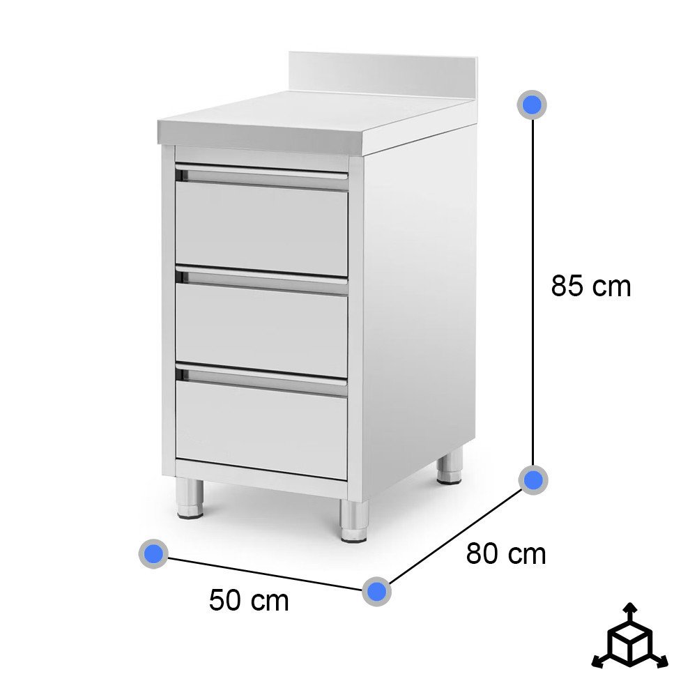 Cajonera Mural 3 Cajones 500x800x850 mm | Equipamiento Industrial