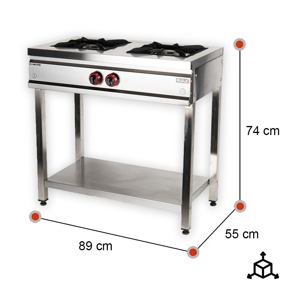 Cocina Industrial 2 Fuegos Gas 90x55cm Romux | Equipamiento Industrial