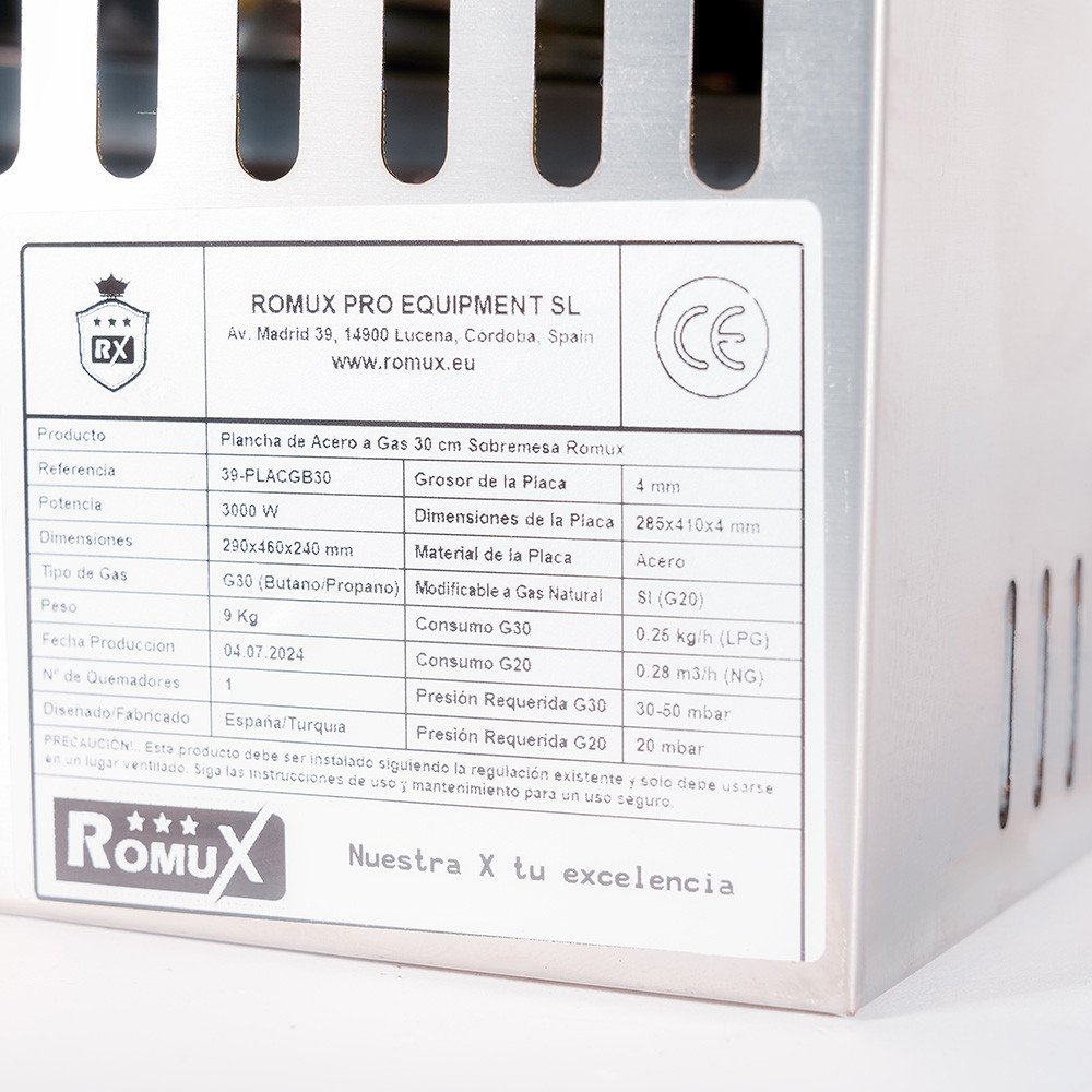 Plancha a gas 30 cm romux
