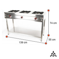 Cocina Industrial 3 Fuegos Gas 139x55 cm Romux | Equipamiento Industrial