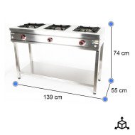 Cocina Industrial 3 Fuegos Gas Horizontal 139x55 cm | Gastroten
