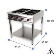 Cocina Industrial 4 Fuegos Gas 80x50cm Cleiton | Equipamiento Industrial