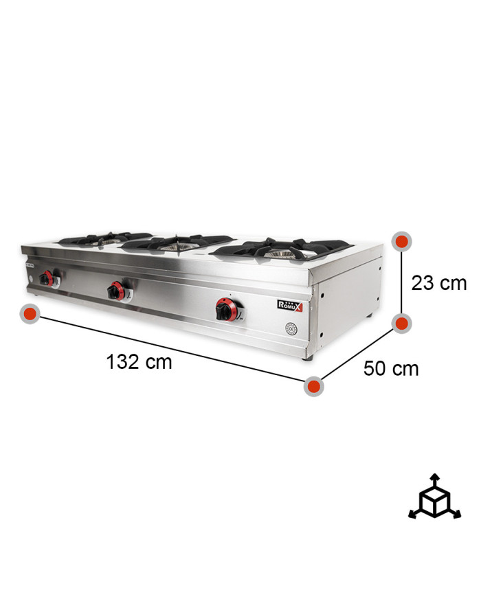 Cocina Industrial 3 Fuegos Gas 132x50 cm Romux | Equipamiento Industrial