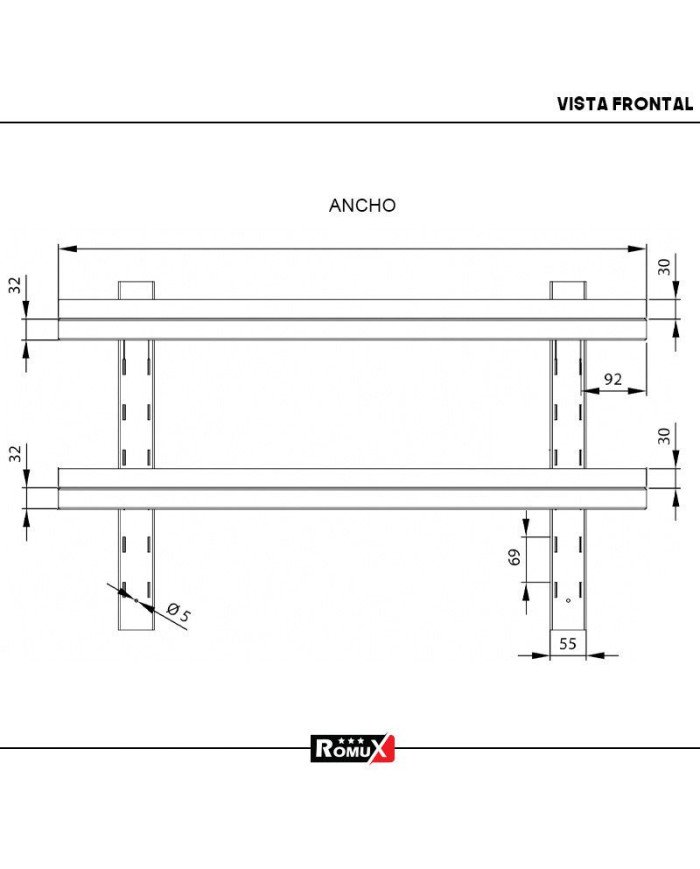 Estante de Pared Doble Liso Ajustable 800x650 | Gastroten