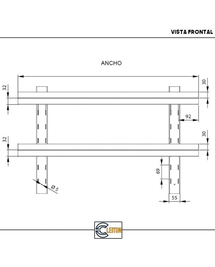 Estante de Pared Doble Liso Ajustable 1200x650 | Gastroten