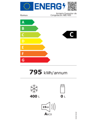 Armario Expositor Congelación 400L 1 Puerta Cristal | Romux