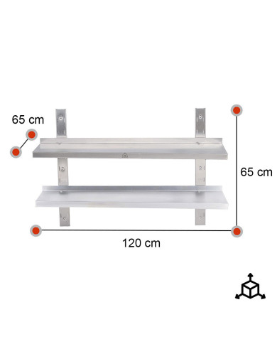 Estante de Pared Doble Liso Ajustable 1200x650 | Gastroten